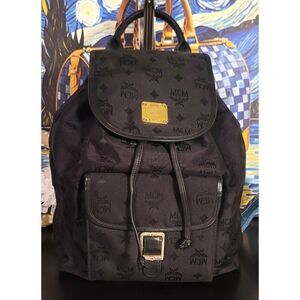 Auth MCM Black Jacquard Backpack